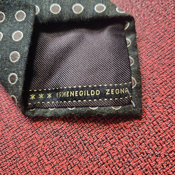 Ermenegildo Zegna Green Polka Dot Tie Wool/Silk Blend Made in Italy Designer - Picture 2 of 6